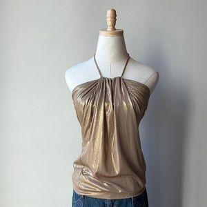 Charlotte Russe | Shimmering Metallic Gold Halter Style Blouse | US Small